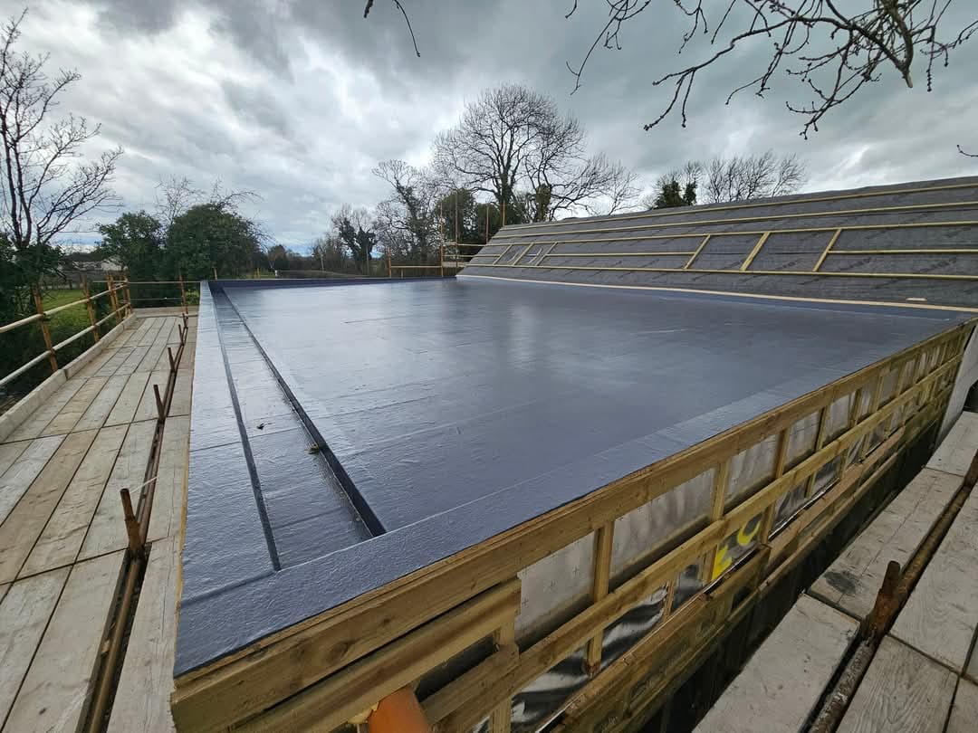 Flat roof repair and fiberglass roofing installation in Offaly Ireland